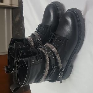 Chunky metal stud and embellishment combat boots size 8